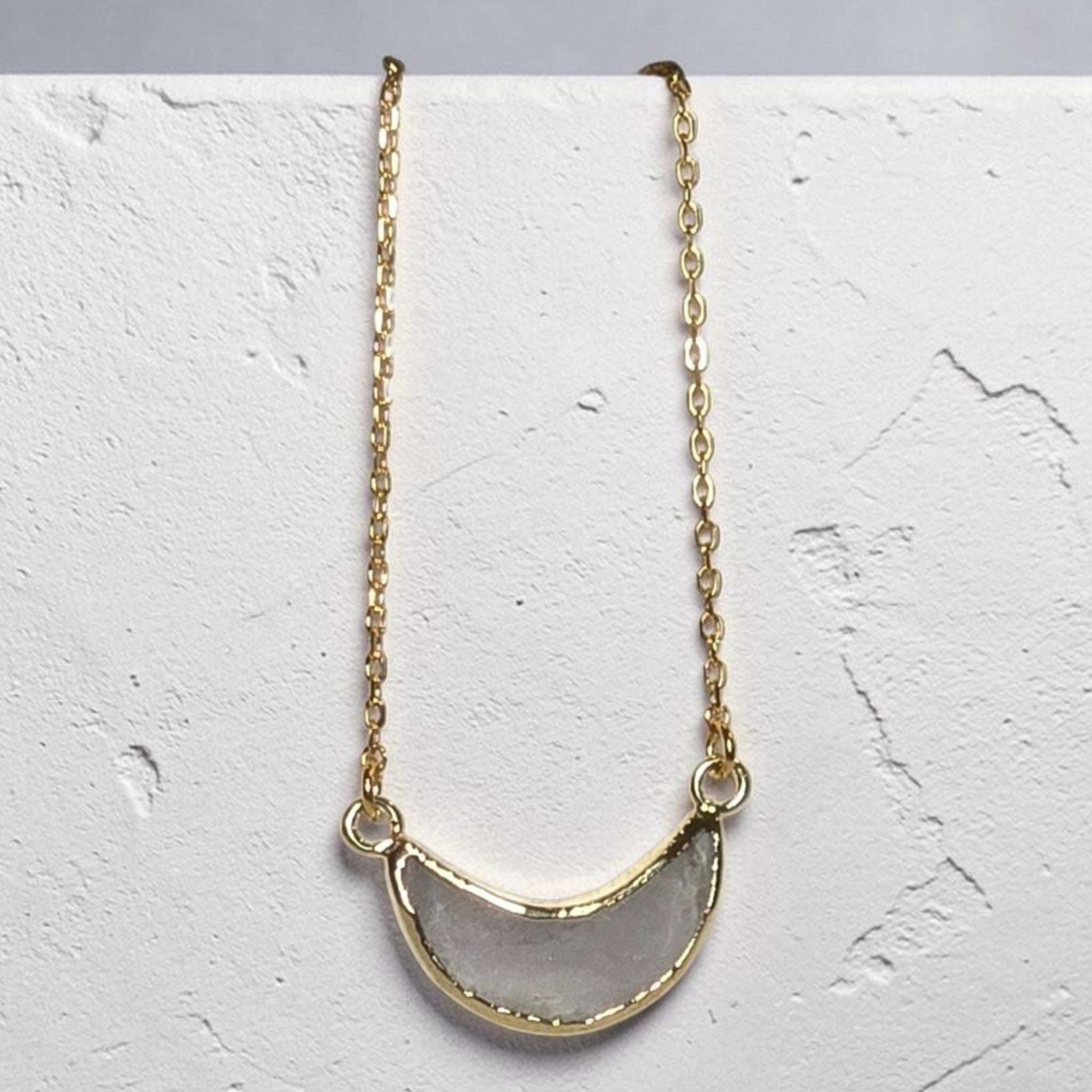 Crescent Moonstone Eclipse Necklace – 14kt Gold Plated Sterling Silver