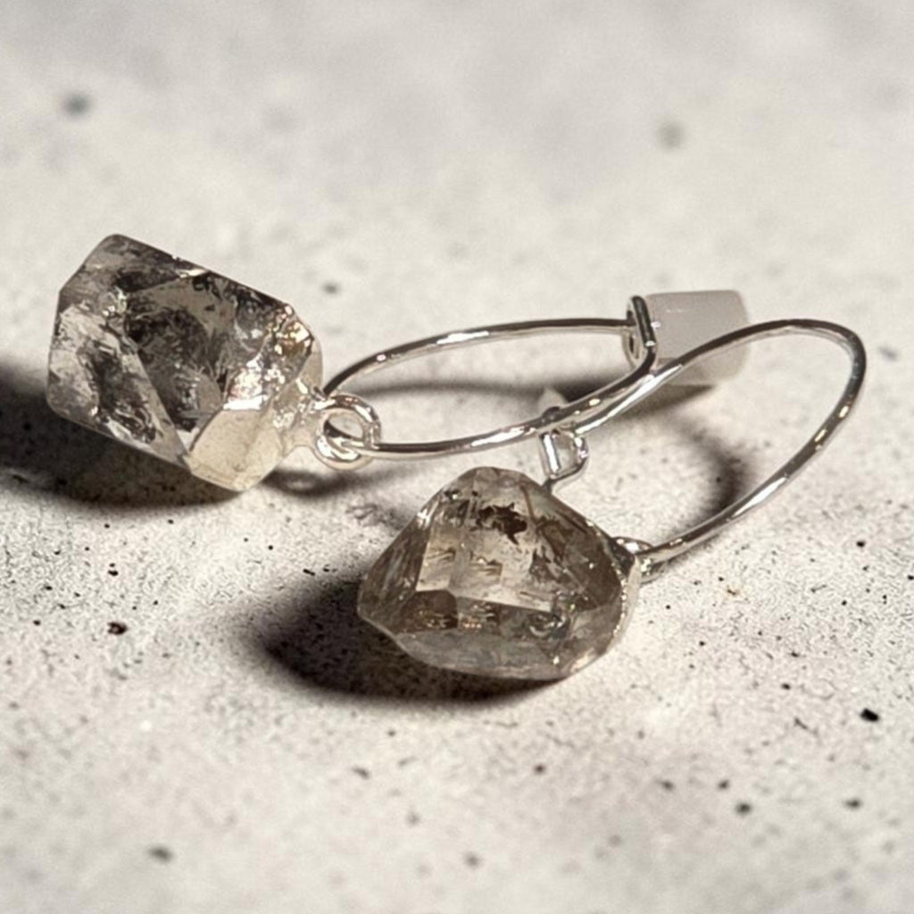 Herkimer Diamond Quartz Mini Hoop Earrings – 925 Sterling Silver Huggies