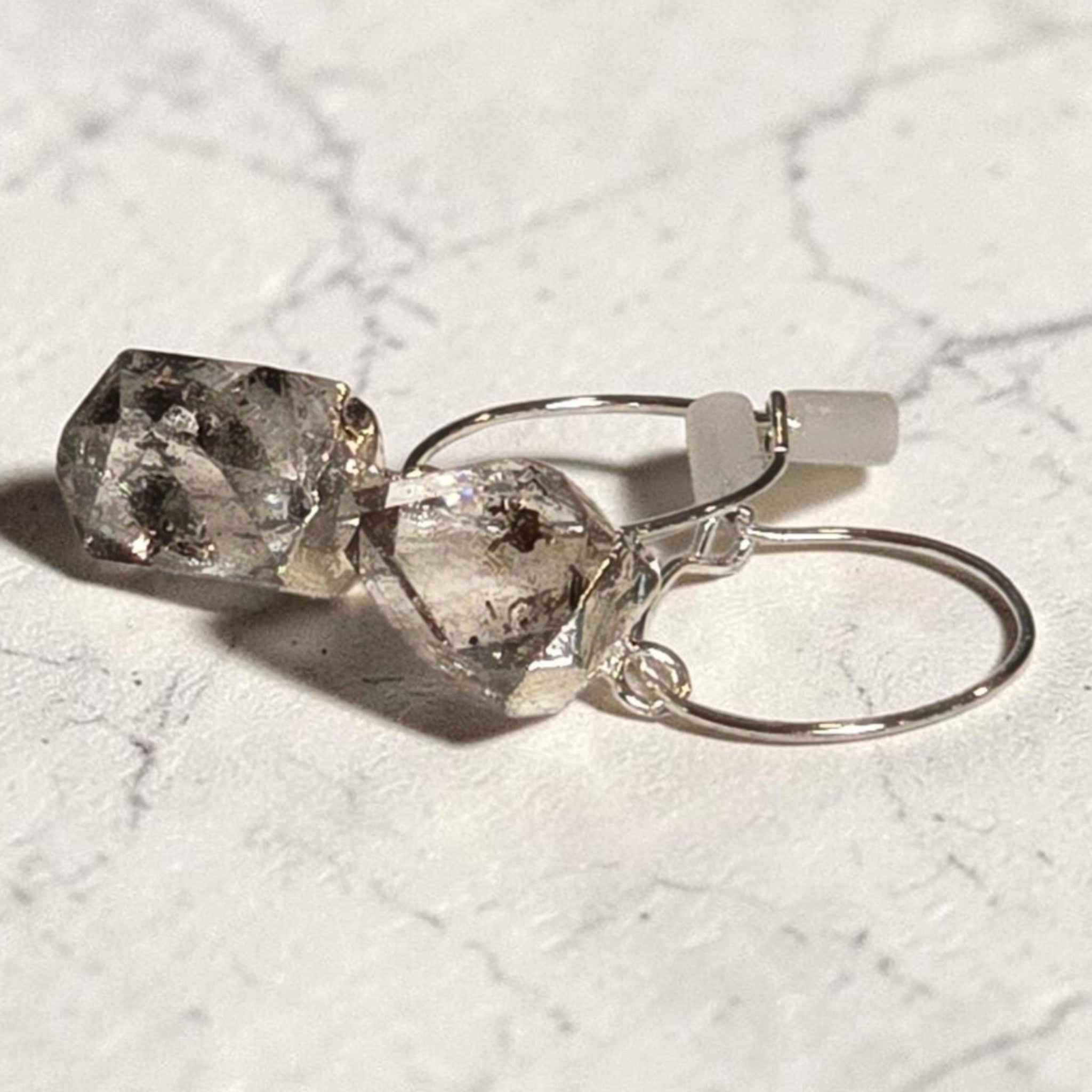 Herkimer Diamond Quartz Mini Hoop Earrings – 925 Sterling Silver Huggies