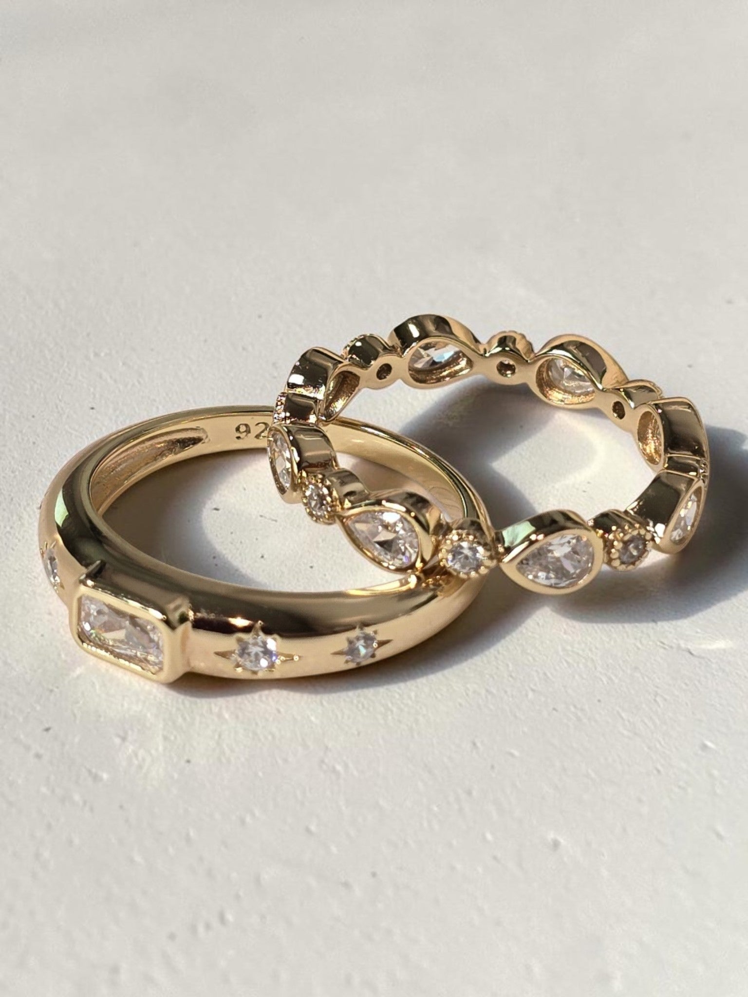 Baguette Dome Starburst Signet Ring – 14kt Gold Plated Sterling Silver Ring