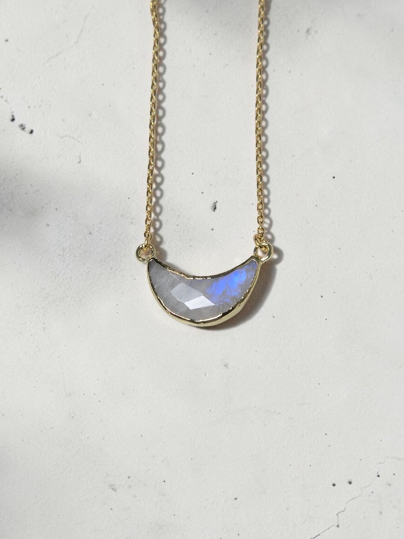 Crescent Moonstone Eclipse Necklace – 14kt Gold Plated Sterling Silver