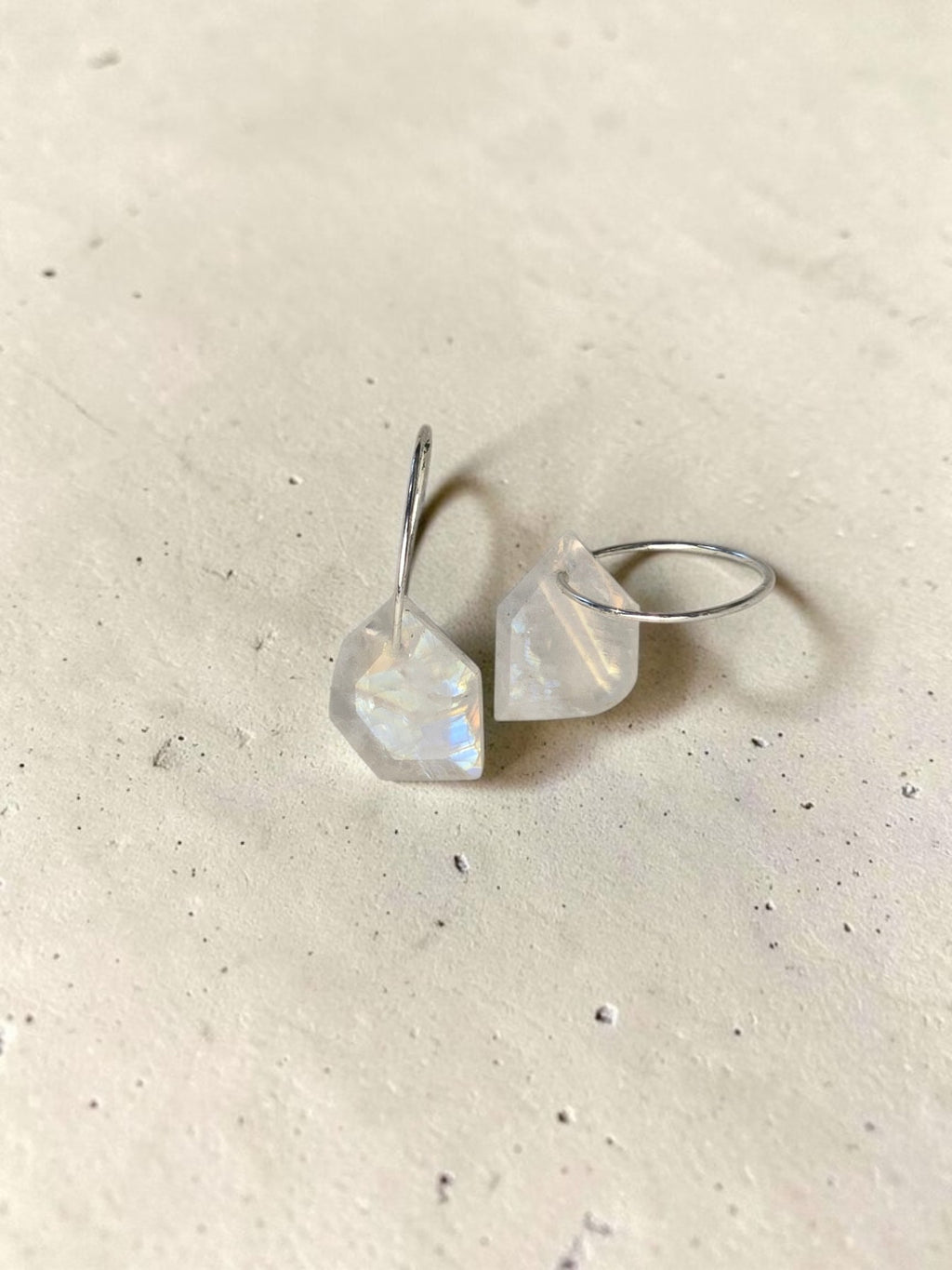 Geometric Moonstone Drop Huggie Earrings – 925 Sterling Silver Mini Hoops