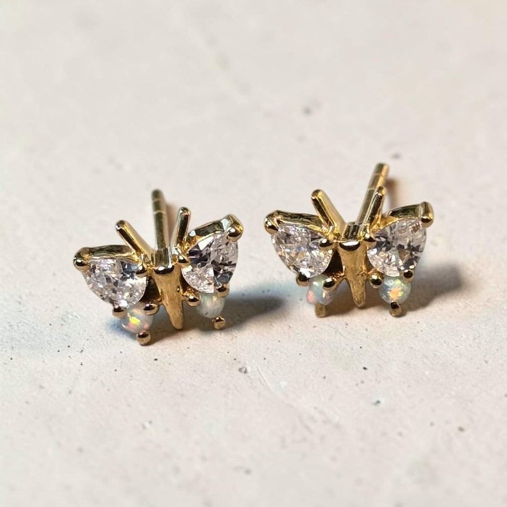 Opal & Diamond Butterfly Belle Studs – 18kt Gold Vermeil Whimsical Earrings