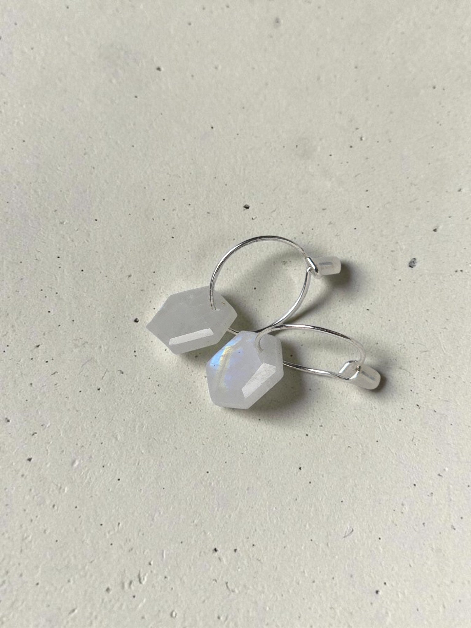 Geometric Moonstone Drop Huggie Earrings – 925 Sterling Silver Mini Hoops