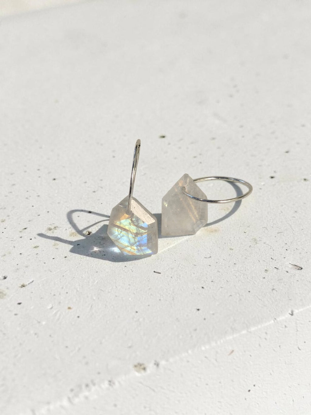 Geometric Moonstone Drop Huggie Earrings – 925 Sterling Silver Mini Hoops
