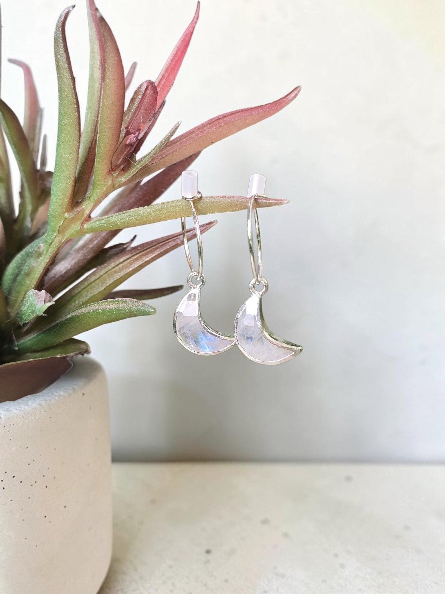 Selene Crescent Hoops in 925 Sterling Silver – Whimsical Celestial Earrings