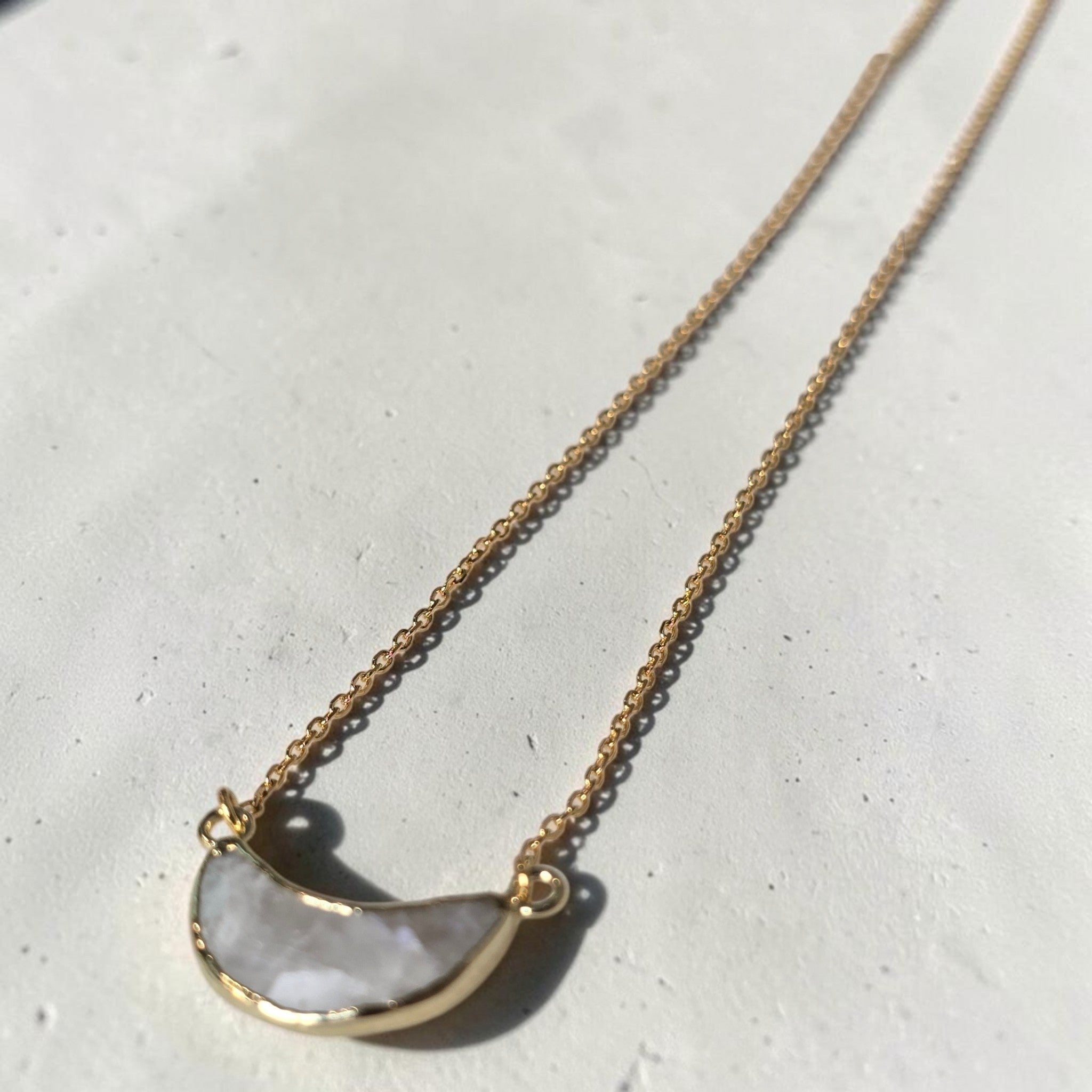 reveriebygemma crescent moonstone pendant necklace in 14kt gold plated sterling silver on a delicate chain