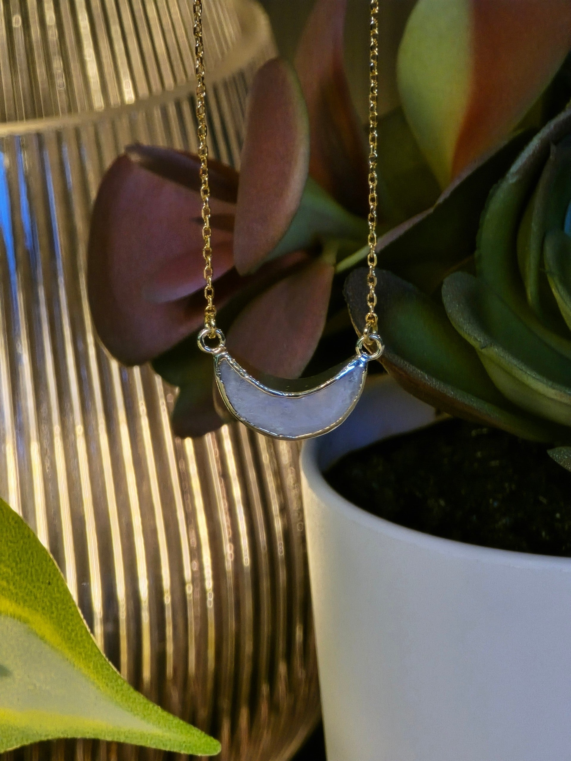 reveriebygemma crescent moonstone pendant necklace in 14kt gold plated sterling silver with a delicate chain
