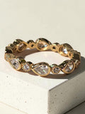 reveriebygemma gold plated sterling silver stacking ring with pear and round cubic zirconia in bezel settings