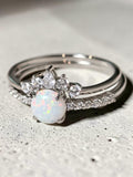 reveriebygemma opal tiara stacking ring set in rhodium plated sterling silver with pear and round cubic zirconia