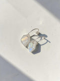 reveriebygemma raw moonstone drop huggie earrings in 925 sterling silver with iridescent geometric gemstone pendants