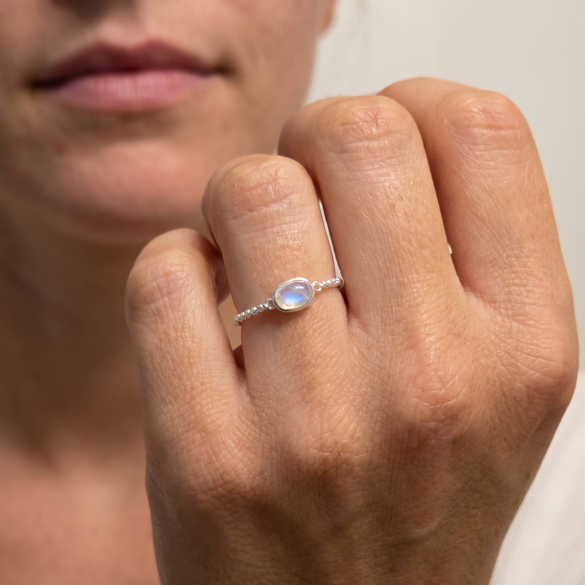 Curated Moonstone Chain Ring • 925 Sterling Silver Adjustable Ring • Ethereal Jewelry